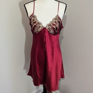 Satin dark red nightgown slip babydoll lingerie gown size L
